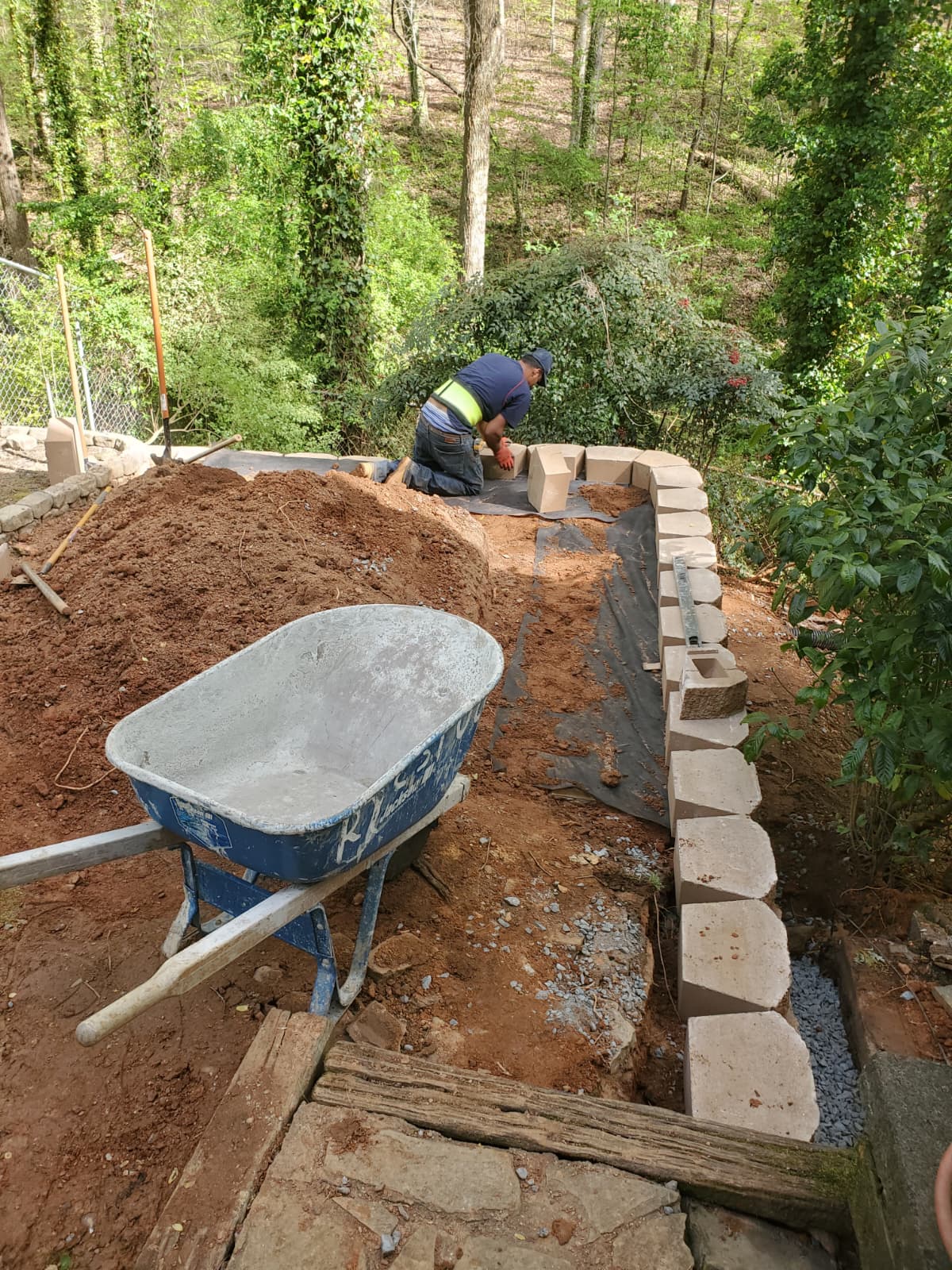 Sloped yard before retaining wall